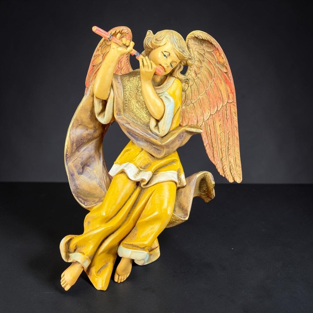 Vintage Depose Fontanini Simonelli Angel Playing Flute Italy Wall Hanging 6in